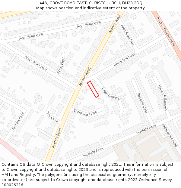 44A, GROVE ROAD EAST, CHRISTCHURCH, BH23 2DQ: Location map and indicative extent of plot