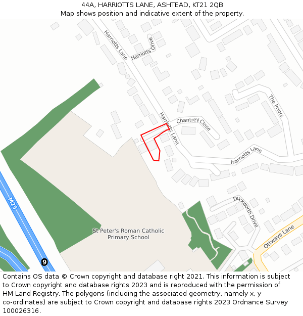 44A, HARRIOTTS LANE, ASHTEAD, KT21 2QB: Location map and indicative extent of plot