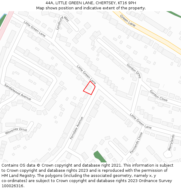 44A, LITTLE GREEN LANE, CHERTSEY, KT16 9PH: Location map and indicative extent of plot