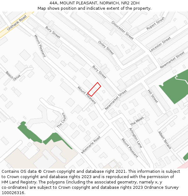 44A, MOUNT PLEASANT, NORWICH, NR2 2DH: Location map and indicative extent of plot