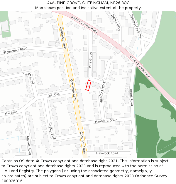 44A, PINE GROVE, SHERINGHAM, NR26 8QG: Location map and indicative extent of plot