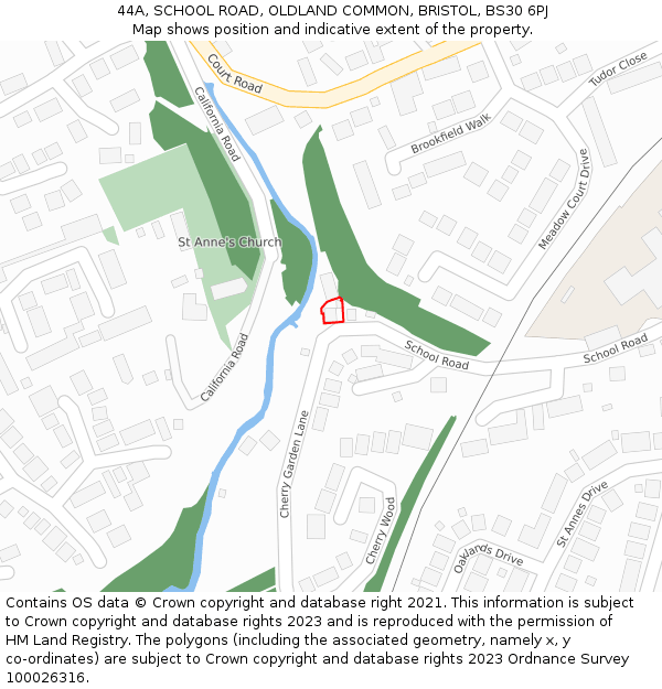 44A, SCHOOL ROAD, OLDLAND COMMON, BRISTOL, BS30 6PJ: Location map and indicative extent of plot