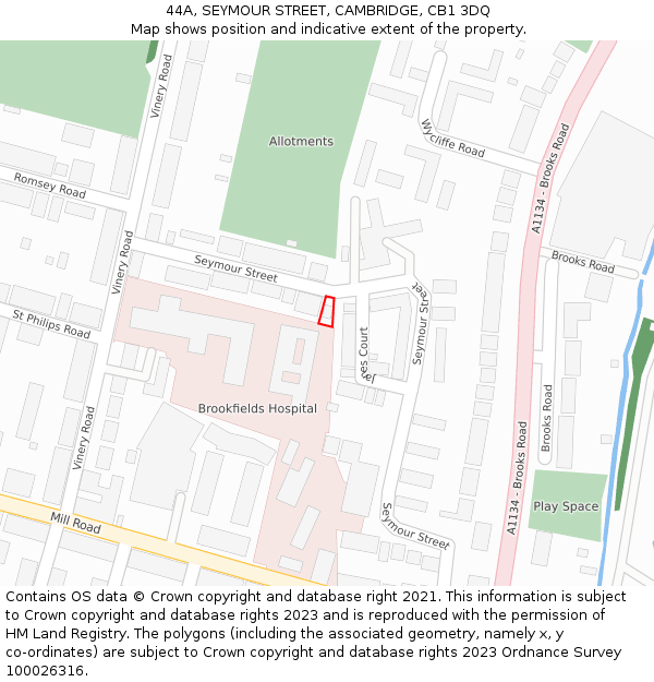 44A, SEYMOUR STREET, CAMBRIDGE, CB1 3DQ: Location map and indicative extent of plot