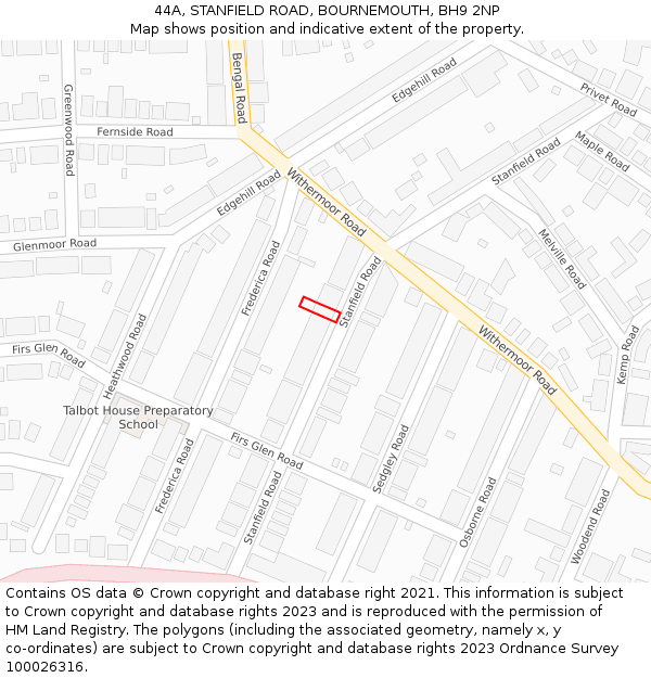 44A, STANFIELD ROAD, BOURNEMOUTH, BH9 2NP: Location map and indicative extent of plot
