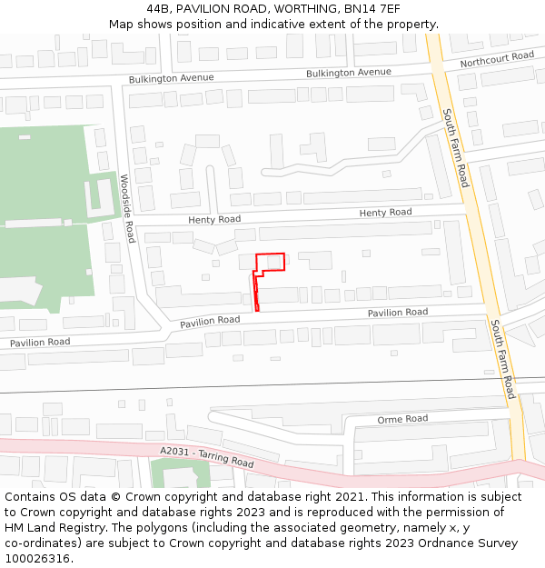 44B, PAVILION ROAD, WORTHING, BN14 7EF: Location map and indicative extent of plot