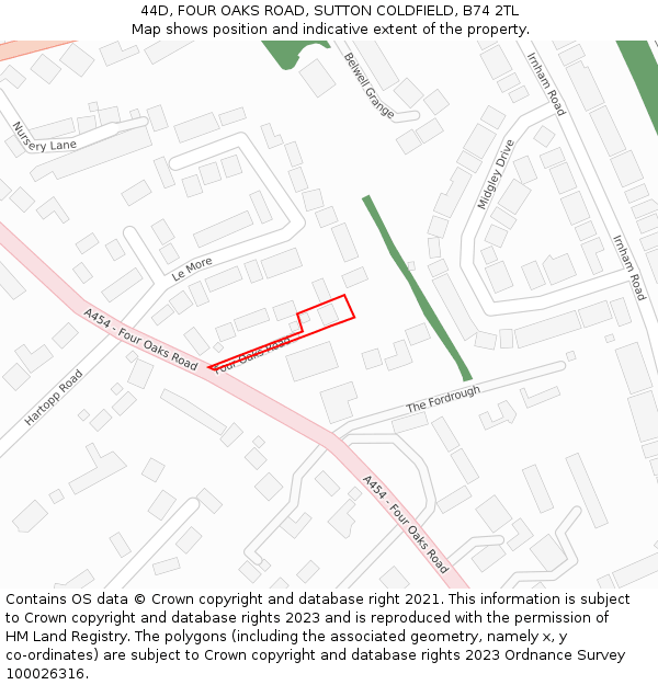 44D, FOUR OAKS ROAD, SUTTON COLDFIELD, B74 2TL: Location map and indicative extent of plot