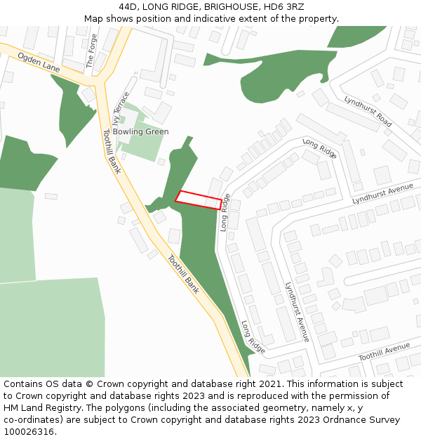 44D, LONG RIDGE, BRIGHOUSE, HD6 3RZ: Location map and indicative extent of plot