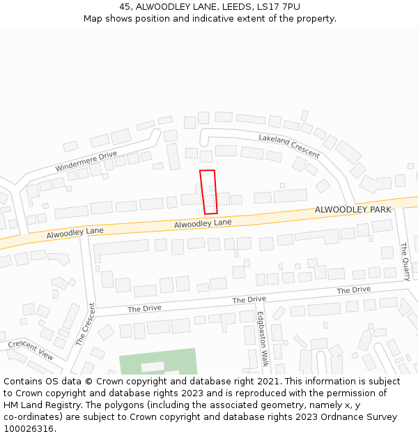 45, ALWOODLEY LANE, LEEDS, LS17 7PU: Location map and indicative extent of plot