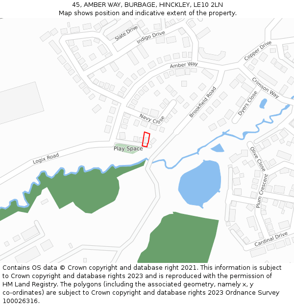 45, AMBER WAY, BURBAGE, HINCKLEY, LE10 2LN: Location map and indicative extent of plot