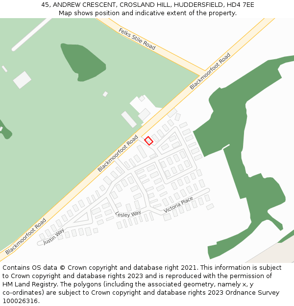 45, ANDREW CRESCENT, CROSLAND HILL, HUDDERSFIELD, HD4 7EE: Location map and indicative extent of plot