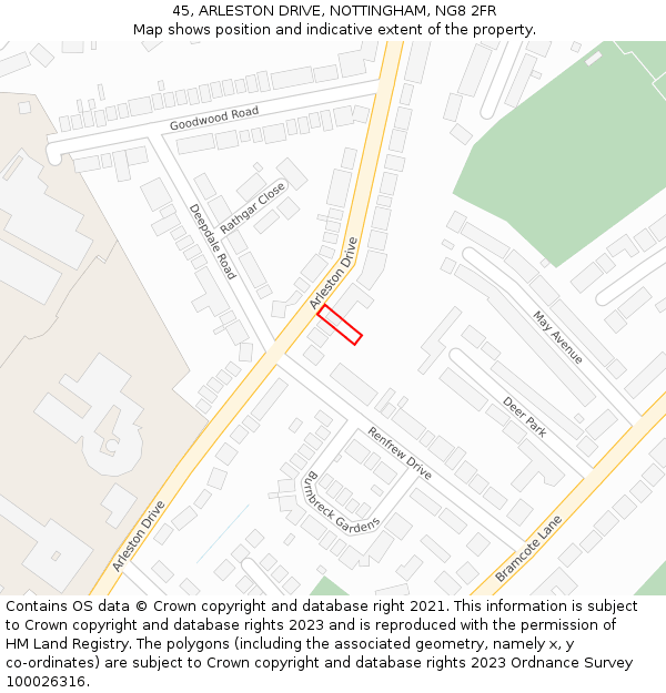 45, ARLESTON DRIVE, NOTTINGHAM, NG8 2FR: Location map and indicative extent of plot