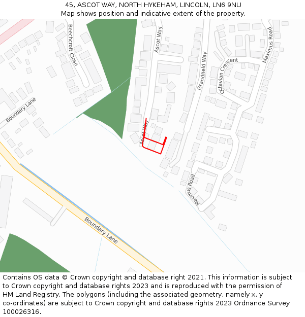 45, ASCOT WAY, NORTH HYKEHAM, LINCOLN, LN6 9NU: Location map and indicative extent of plot