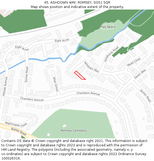 45, ASHDOWN WAY, ROMSEY, SO51 5QR: Location map and indicative extent of plot