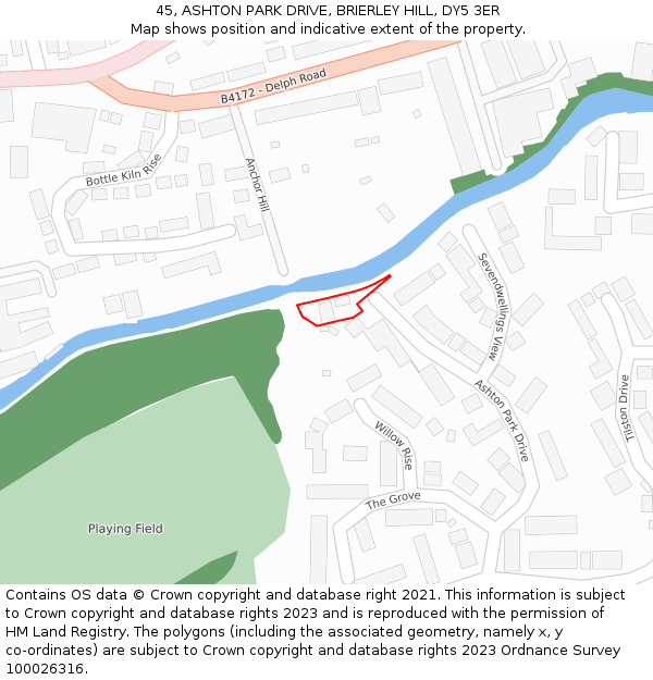 45, ASHTON PARK DRIVE, BRIERLEY HILL, DY5 3ER: Location map and indicative extent of plot