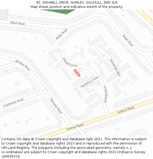 45, ASHWELL DRIVE, SHIRLEY, SOLIHULL, B90 3LR: Location map and indicative extent of plot