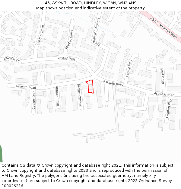 45, ASKWITH ROAD, HINDLEY, WIGAN, WN2 4NS: Location map and indicative extent of plot