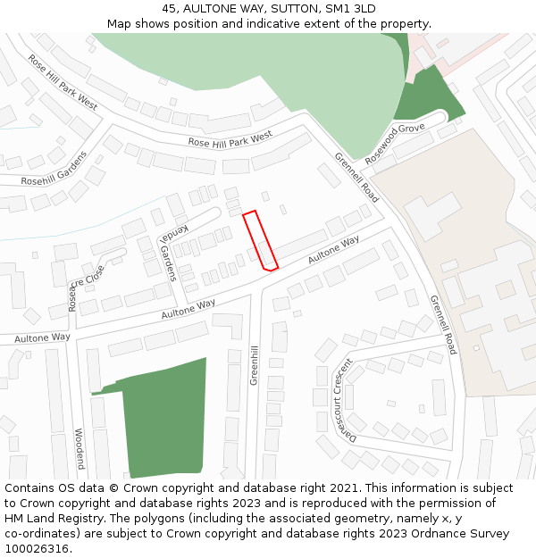 45, AULTONE WAY, SUTTON, SM1 3LD: Location map and indicative extent of plot