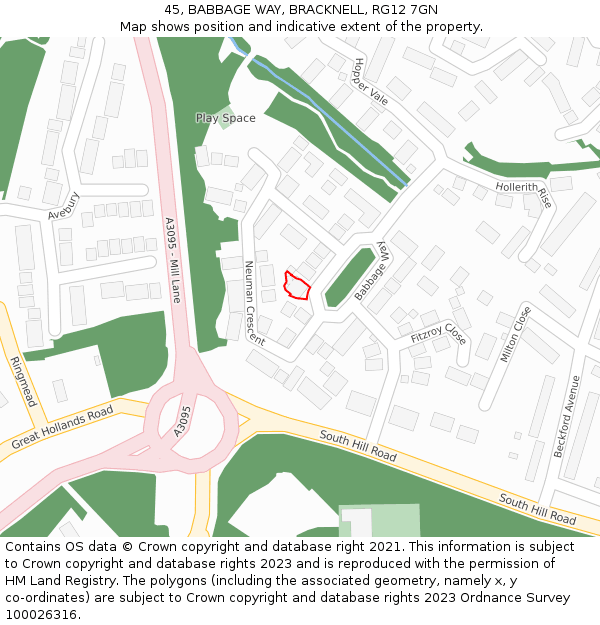 45, BABBAGE WAY, BRACKNELL, RG12 7GN: Location map and indicative extent of plot