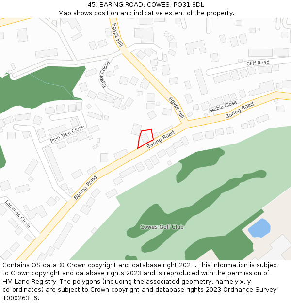 45, BARING ROAD, COWES, PO31 8DL: Location map and indicative extent of plot
