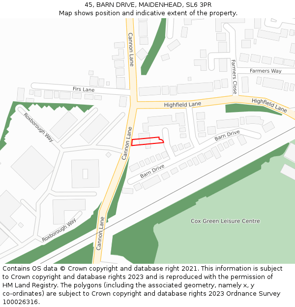 45, BARN DRIVE, MAIDENHEAD, SL6 3PR: Location map and indicative extent of plot