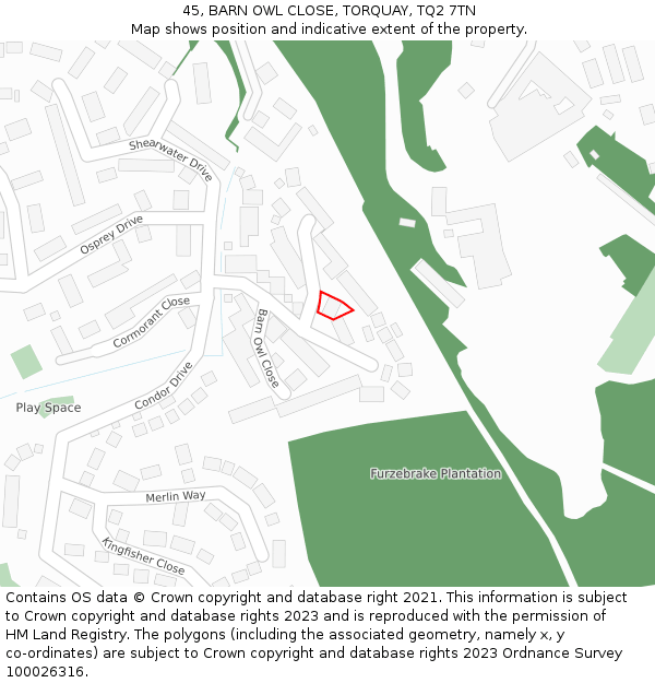 45, BARN OWL CLOSE, TORQUAY, TQ2 7TN: Location map and indicative extent of plot