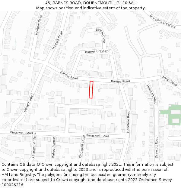 45, BARNES ROAD, BOURNEMOUTH, BH10 5AH: Location map and indicative extent of plot