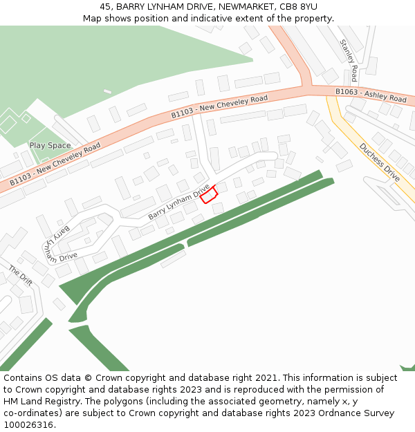 45, BARRY LYNHAM DRIVE, NEWMARKET, CB8 8YU: Location map and indicative extent of plot