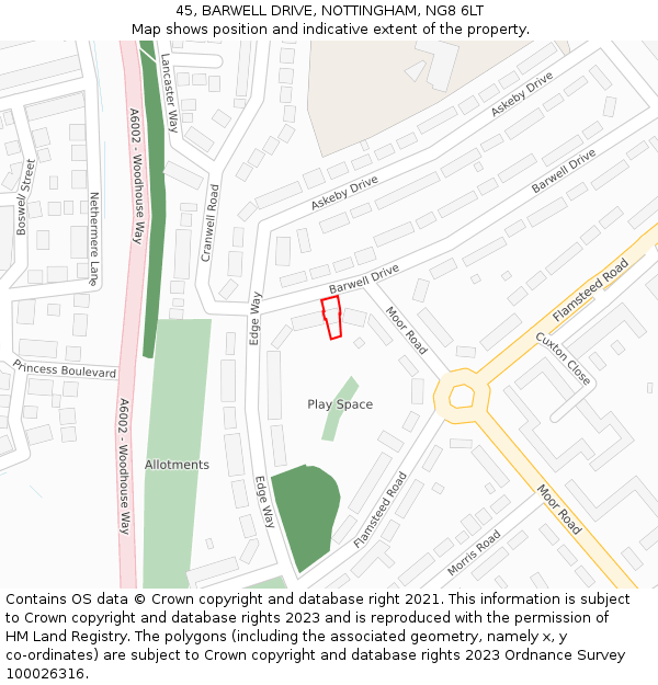 45, BARWELL DRIVE, NOTTINGHAM, NG8 6LT: Location map and indicative extent of plot