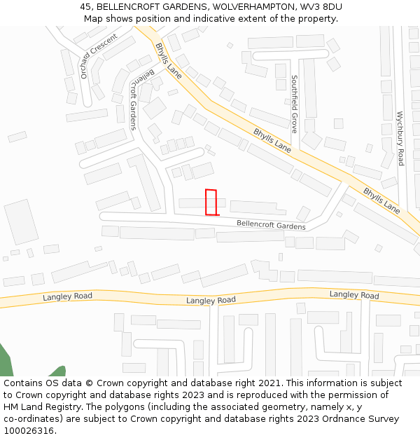 45, BELLENCROFT GARDENS, WOLVERHAMPTON, WV3 8DU: Location map and indicative extent of plot