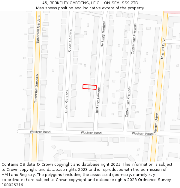 45, BERKELEY GARDENS, LEIGH-ON-SEA, SS9 2TD: Location map and indicative extent of plot