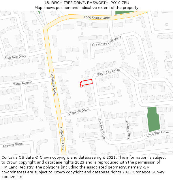 45, BIRCH TREE DRIVE, EMSWORTH, PO10 7RU: Location map and indicative extent of plot