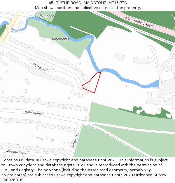 45, BLYTHE ROAD, MAIDSTONE, ME15 7TS: Location map and indicative extent of plot