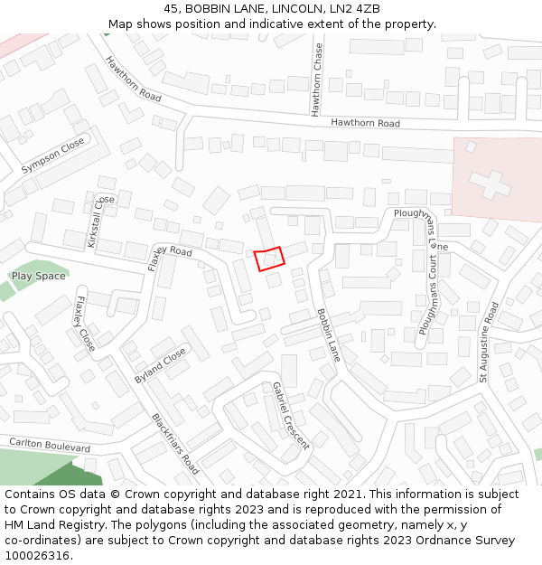 45, BOBBIN LANE, LINCOLN, LN2 4ZB: Location map and indicative extent of plot