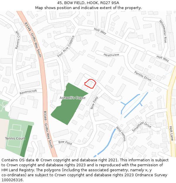 45, BOW FIELD, HOOK, RG27 9SA: Location map and indicative extent of plot
