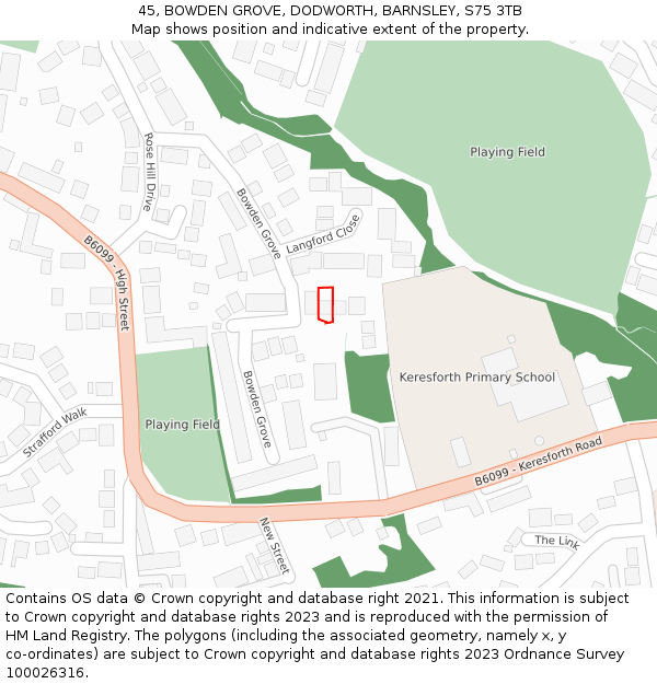 45, BOWDEN GROVE, DODWORTH, BARNSLEY, S75 3TB: Location map and indicative extent of plot