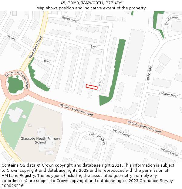 45, BRIAR, TAMWORTH, B77 4DY: Location map and indicative extent of plot