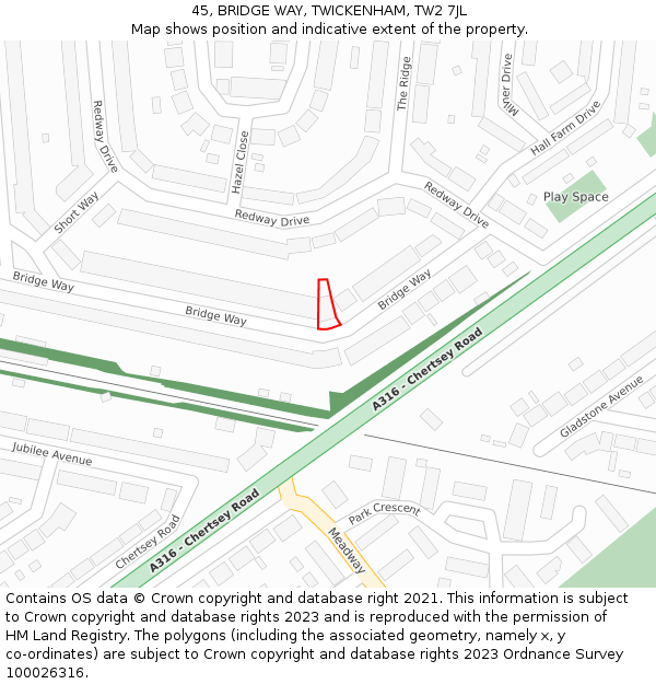 45, BRIDGE WAY, TWICKENHAM, TW2 7JL: Location map and indicative extent of plot