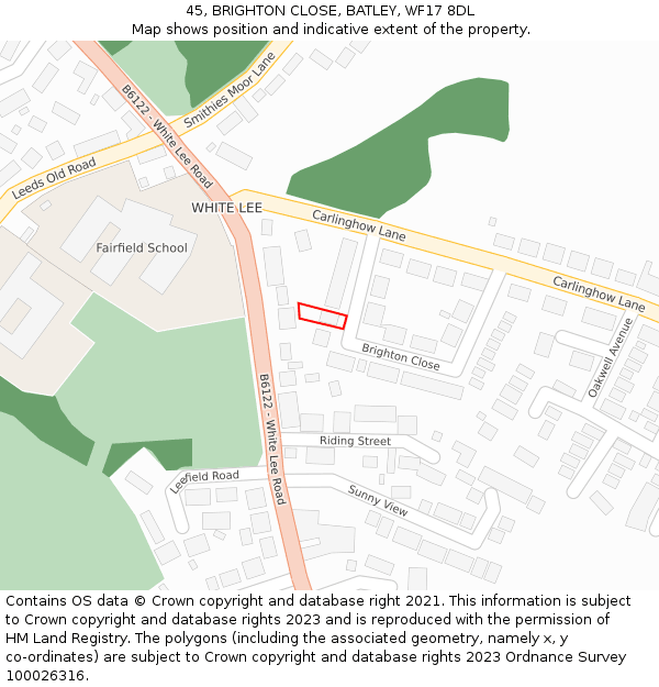 45, BRIGHTON CLOSE, BATLEY, WF17 8DL: Location map and indicative extent of plot