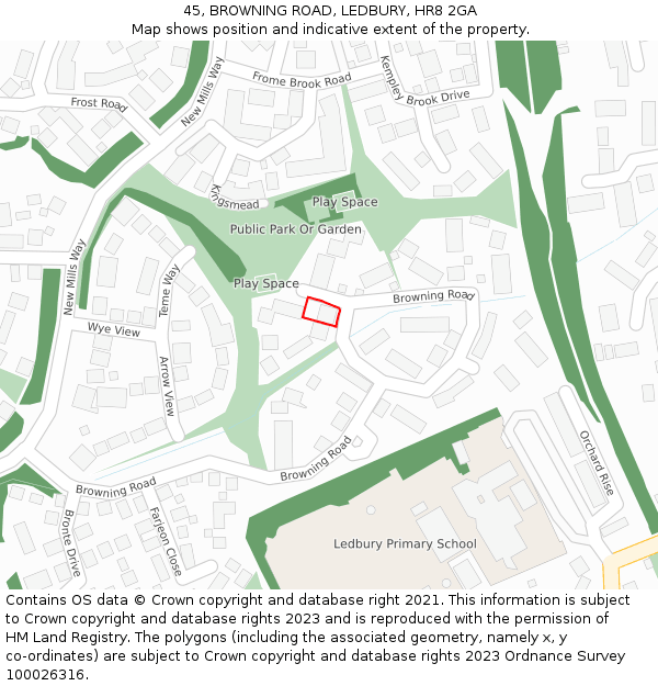 45, BROWNING ROAD, LEDBURY, HR8 2GA: Location map and indicative extent of plot
