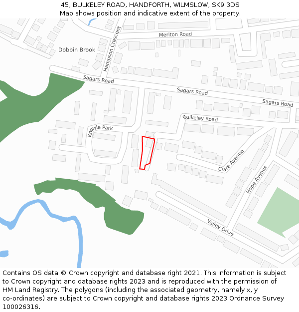 45, BULKELEY ROAD, HANDFORTH, WILMSLOW, SK9 3DS: Location map and indicative extent of plot