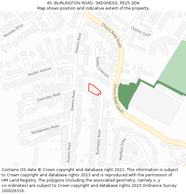 45, BURLINGTON ROAD, SKEGNESS, PE25 2EW: Location map and indicative extent of plot