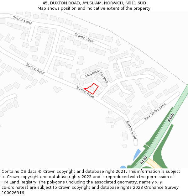 45, BUXTON ROAD, AYLSHAM, NORWICH, NR11 6UB: Location map and indicative extent of plot