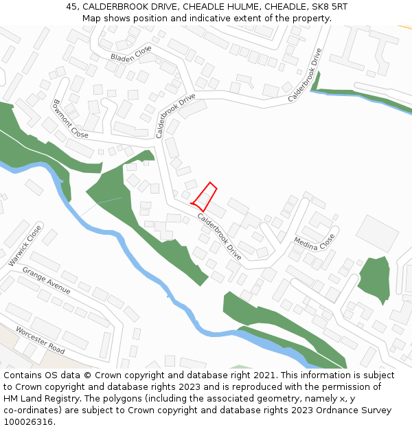 45, CALDERBROOK DRIVE, CHEADLE HULME, CHEADLE, SK8 5RT: Location map and indicative extent of plot