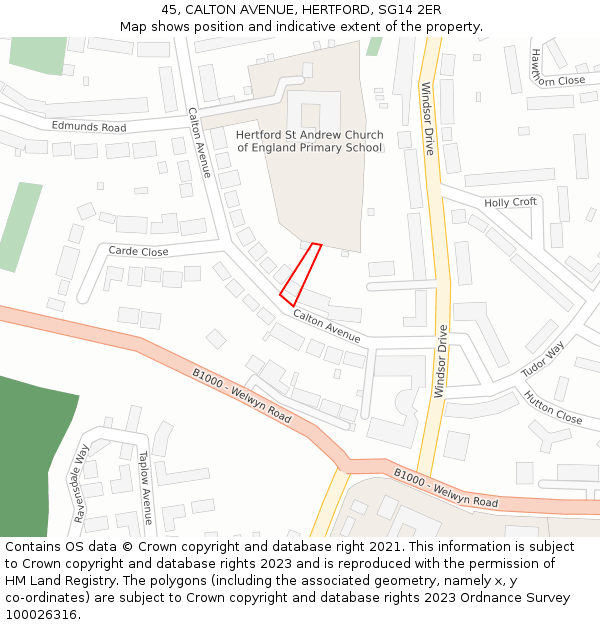 45, CALTON AVENUE, HERTFORD, SG14 2ER: Location map and indicative extent of plot