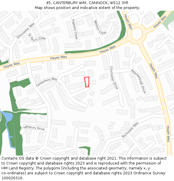 45, CANTERBURY WAY, CANNOCK, WS12 3YR: Location map and indicative extent of plot
