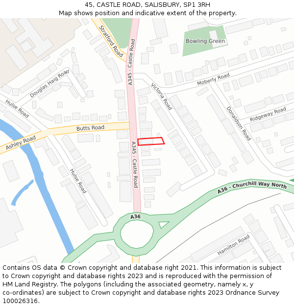 45, CASTLE ROAD, SALISBURY, SP1 3RH: Location map and indicative extent of plot