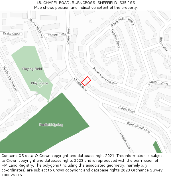 45, CHAPEL ROAD, BURNCROSS, SHEFFIELD, S35 1SS: Location map and indicative extent of plot