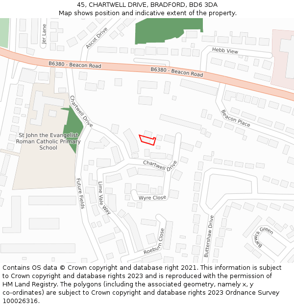 45, CHARTWELL DRIVE, BRADFORD, BD6 3DA: Location map and indicative extent of plot