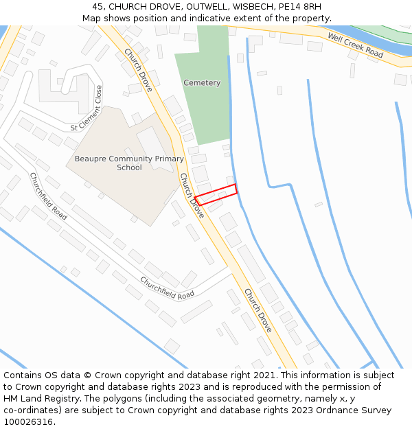 45, CHURCH DROVE, OUTWELL, WISBECH, PE14 8RH: Location map and indicative extent of plot