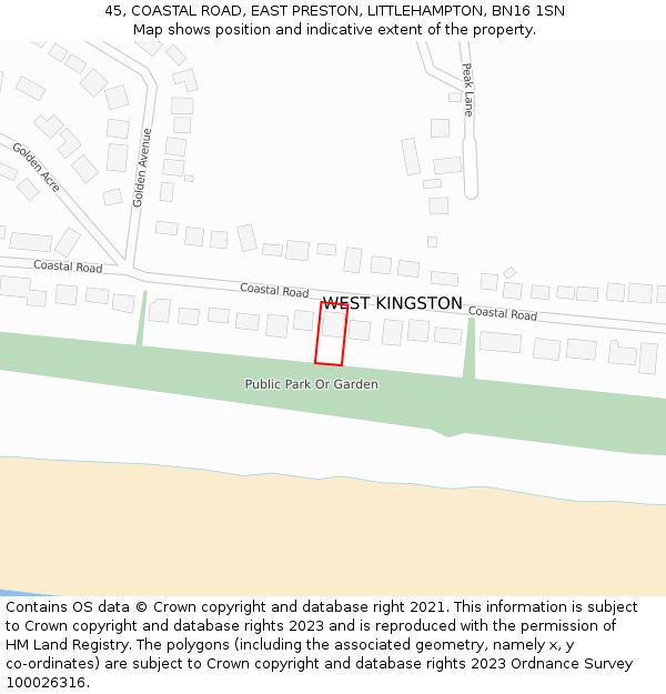 45, COASTAL ROAD, EAST PRESTON, LITTLEHAMPTON, BN16 1SN: Location map and indicative extent of plot